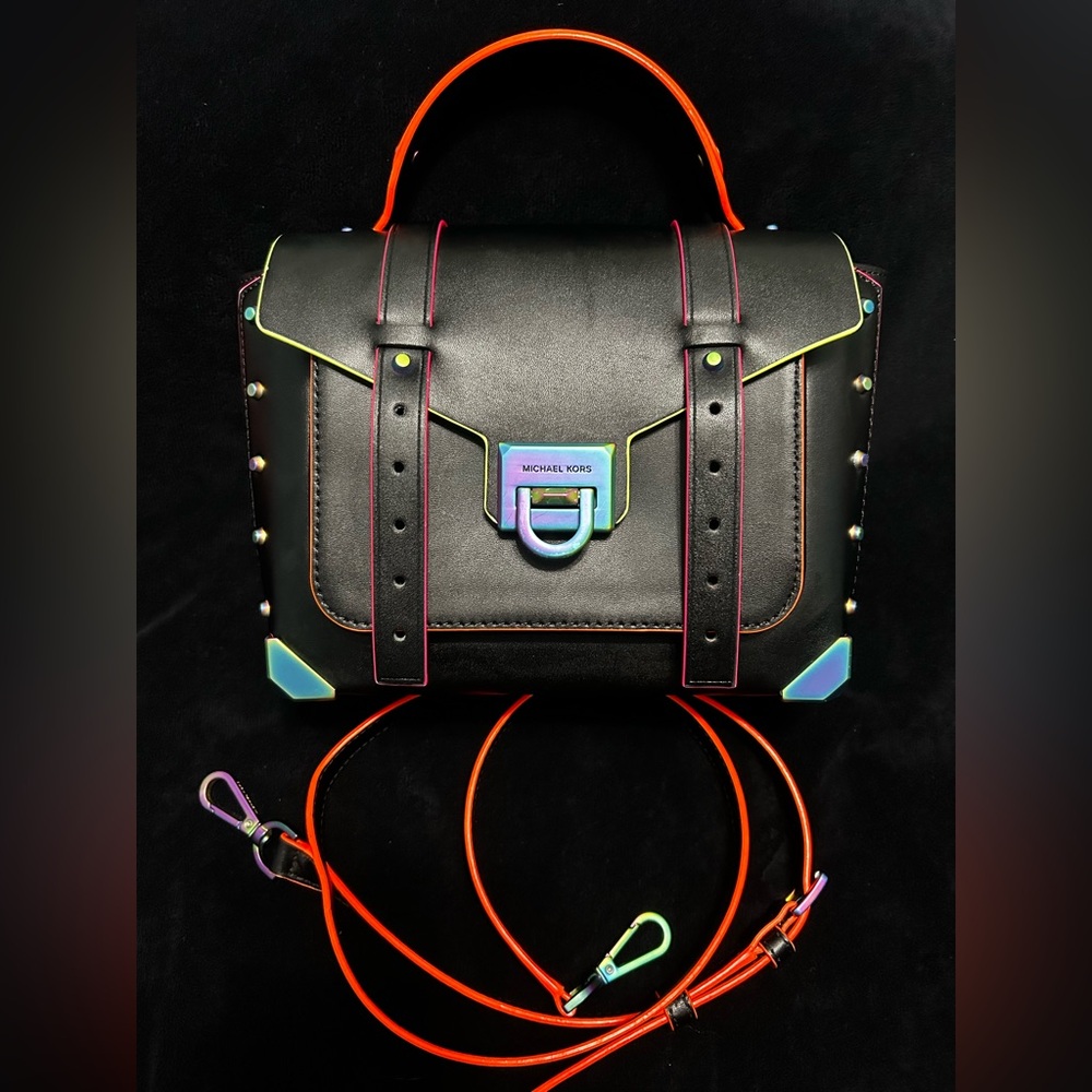 Michael Kors Black Crossbody Manhattan with neon accents